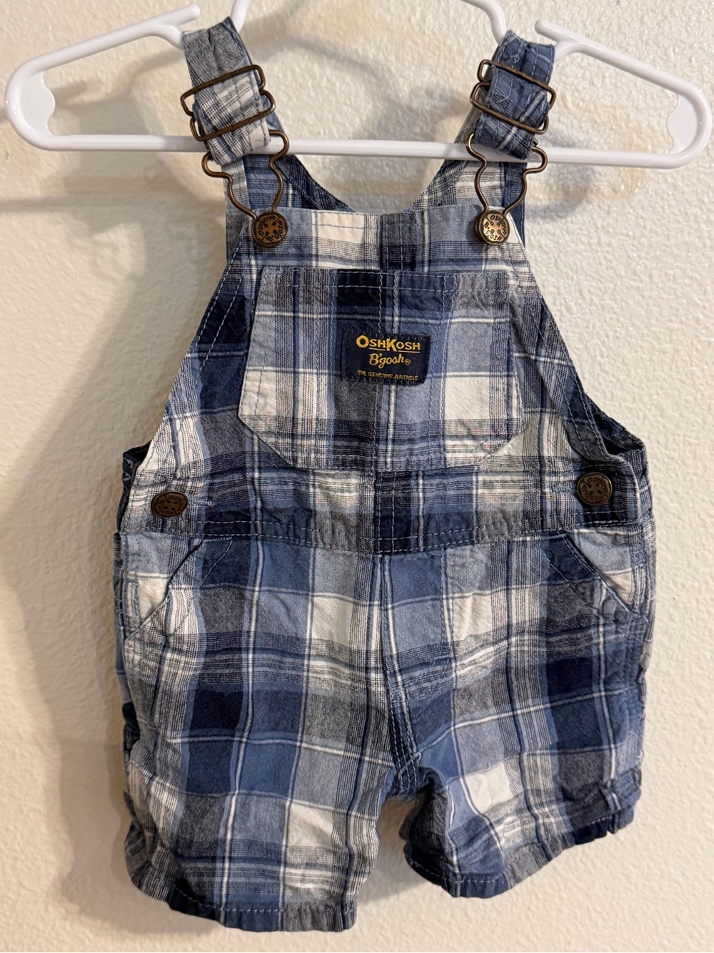 OshKosh B'gosh Navy and White Plaid Shortalls 6m